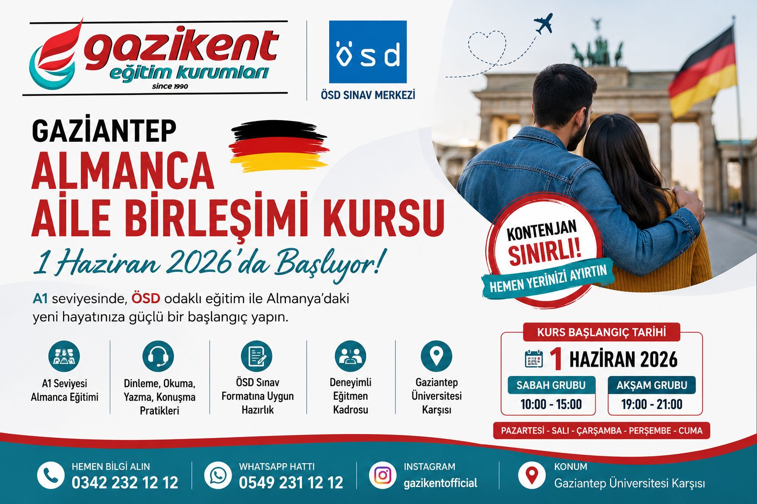 Gaziantep Almanca Aile Birleşimi Kursu 1 Haziran 2026’da Başlıyor | ÖSD Sınav Merkezi